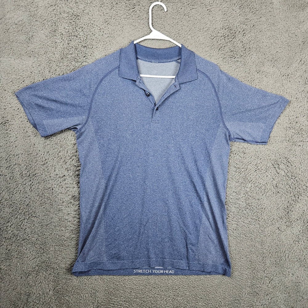 Lululemon Mens Metal Vent Tech Polo Shirt Blue Heathered Short Sleeve Size L